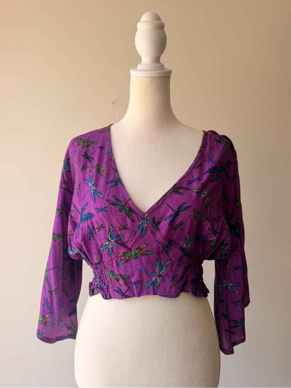 Gypsy Rose Purple Dragonfly V-Neck Cropped Top